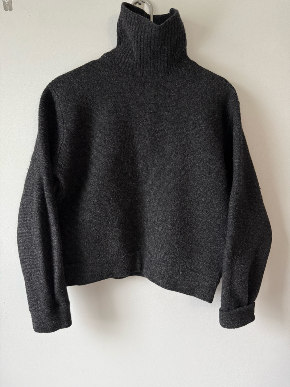 VTG HEATHER TWEED Turtleneck Lambs Wool Sweater Gray Hippie Boho Size M